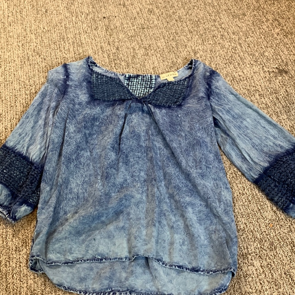 blue blouse with cute mesh details